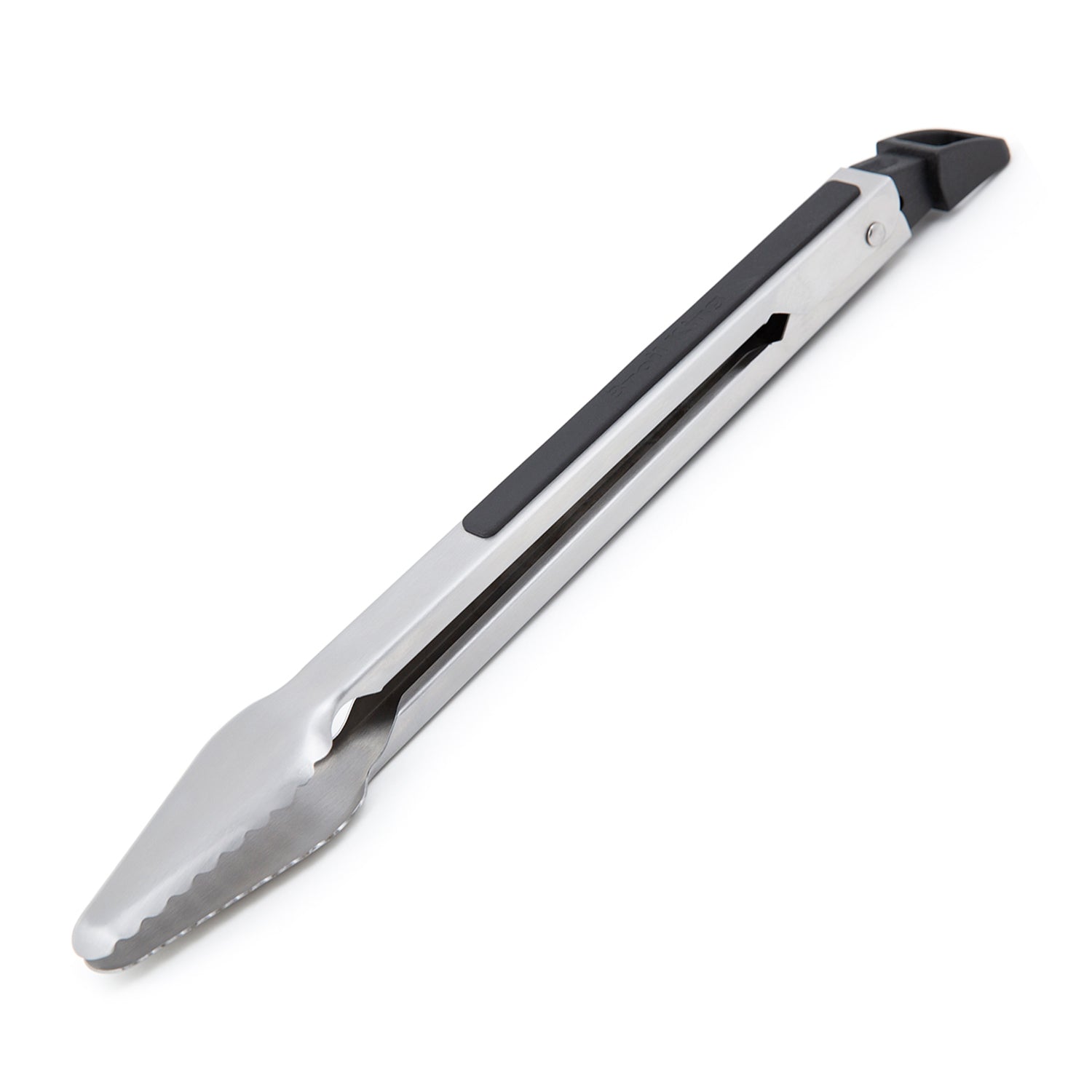 Broil King 12-inch baron grill tongs with black handles and serrated tips