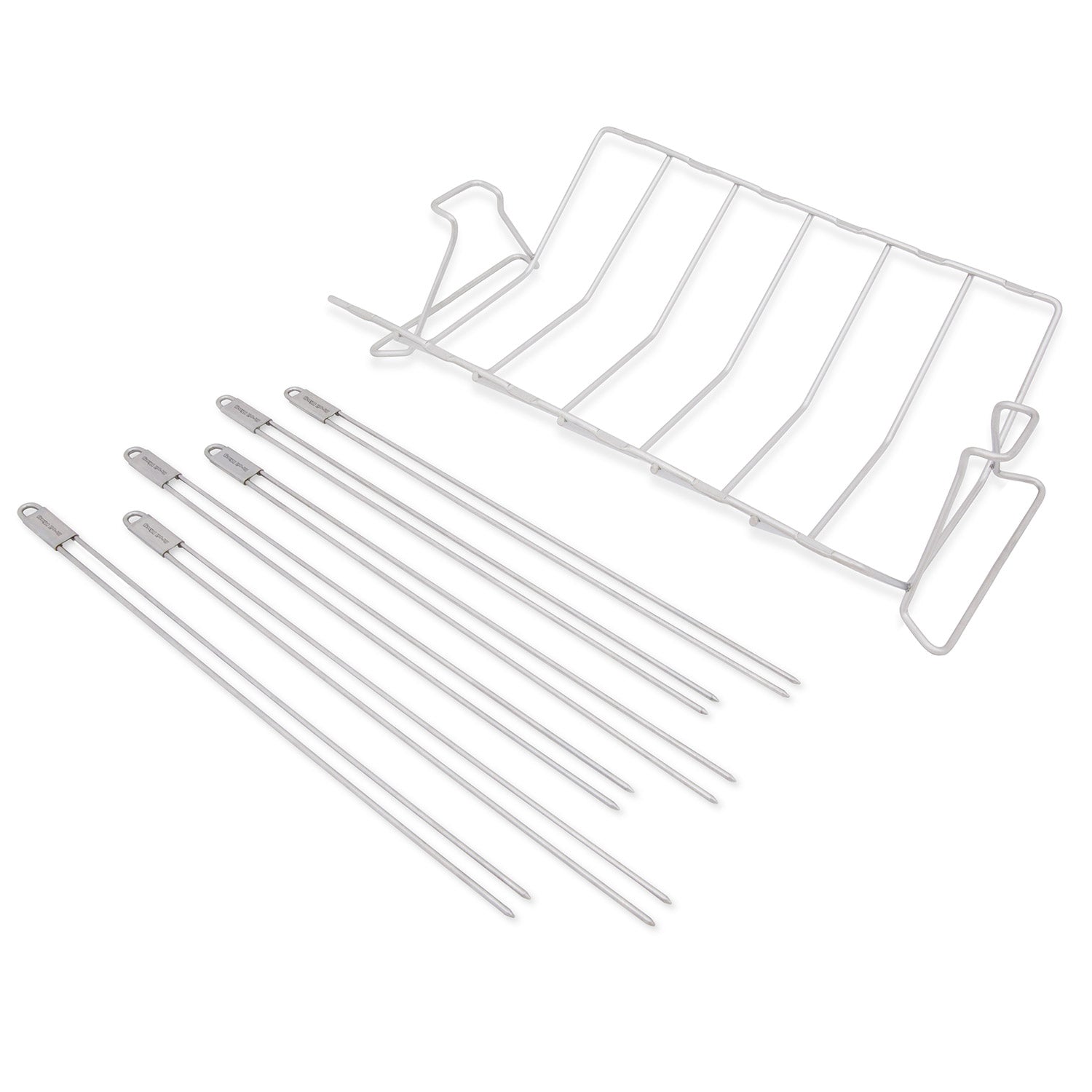 Stainless steel multi-rack skewer kit with wire racks and long skewers