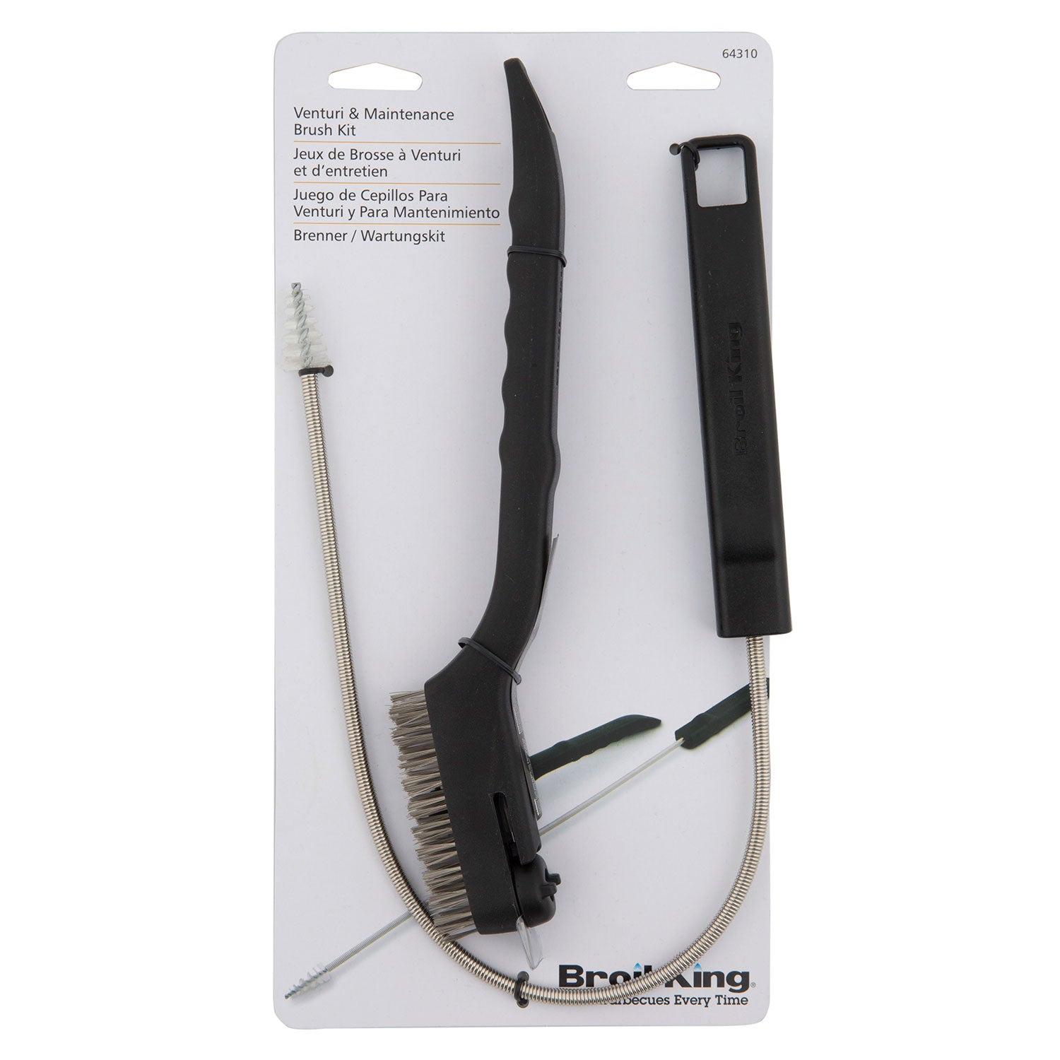 BBQ burner maintenance brush set on retail card with wire and bristle tools