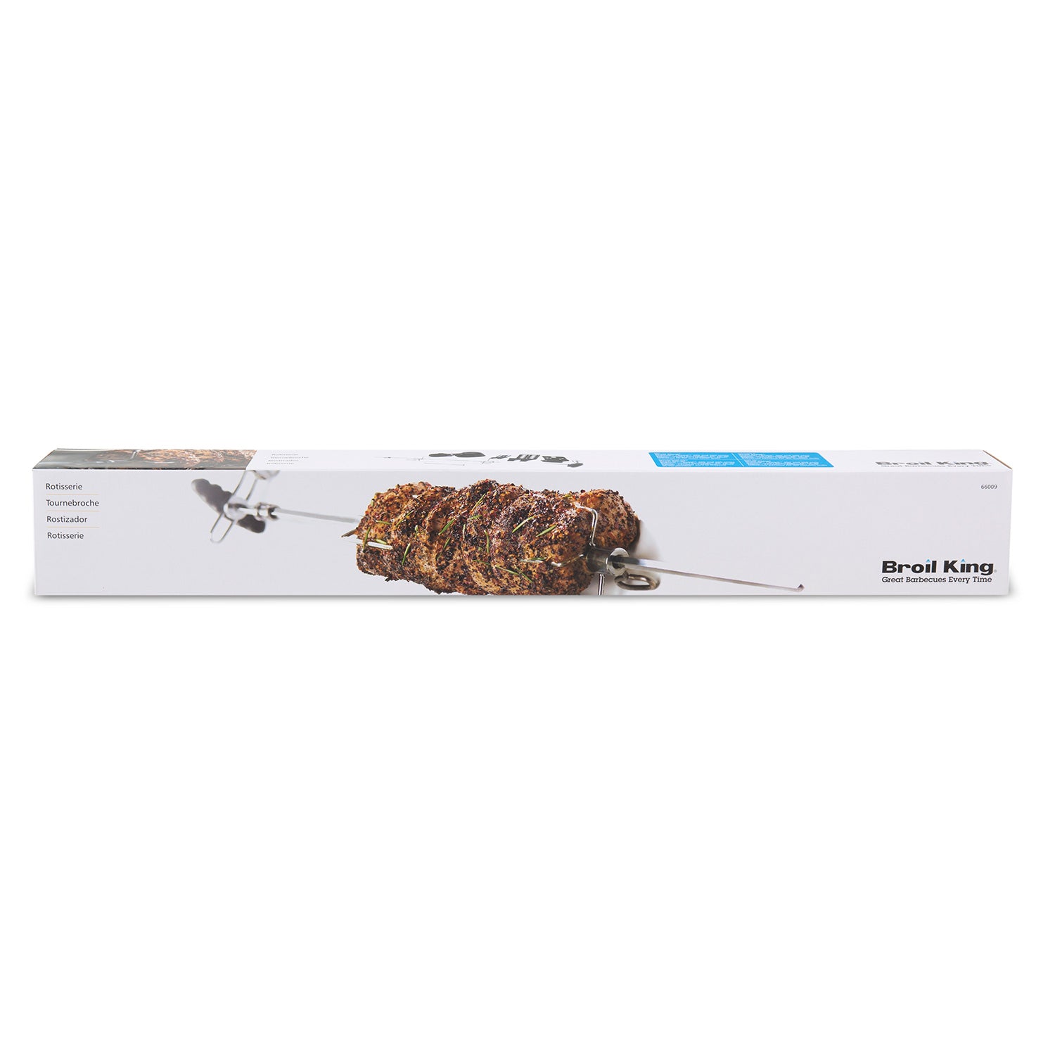 Broil King deluxe universal rotisserie kit box with rotisserie set graphic