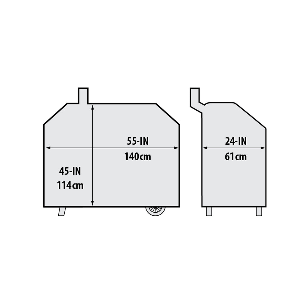 Grill cover size diagram: 55 in wide, 45 in tall, 24 in deep