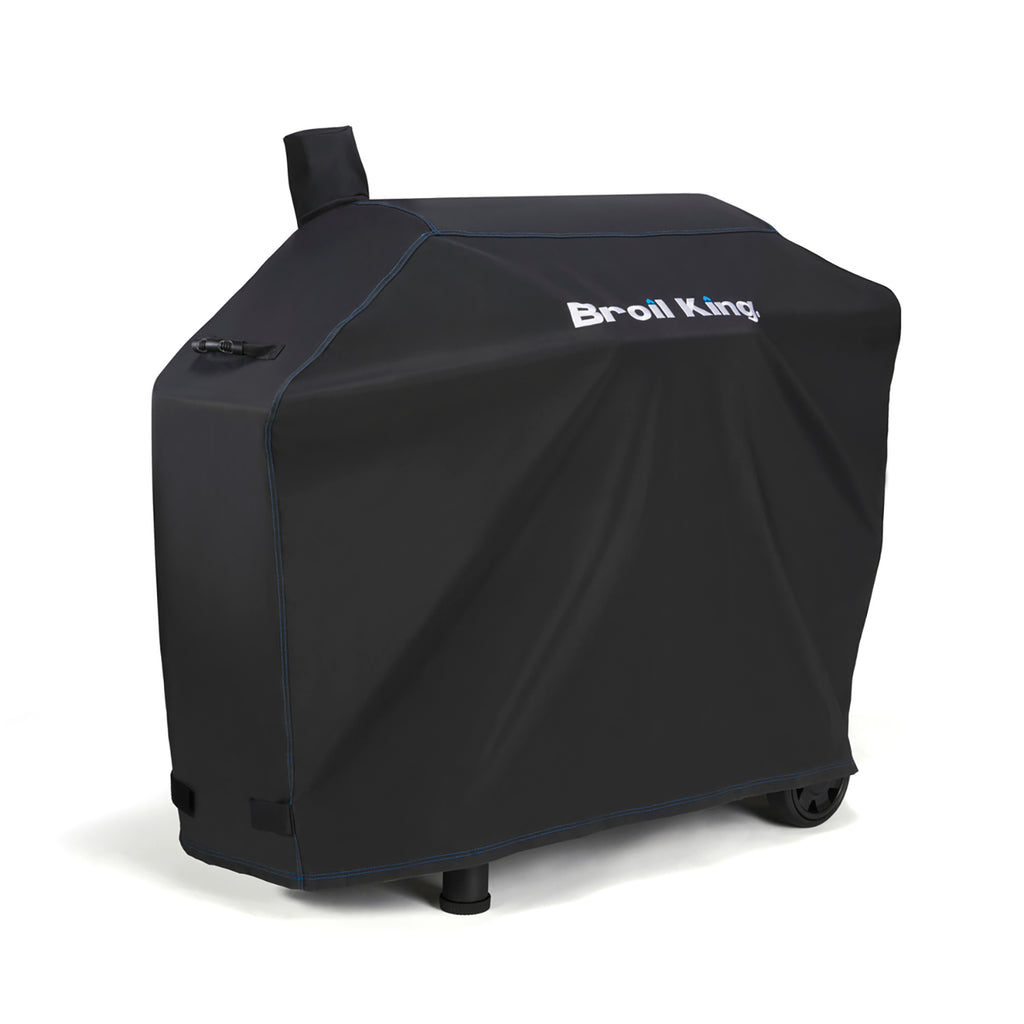 Broil King polyester grill cover, dark gray with logo on slanted lid panel.