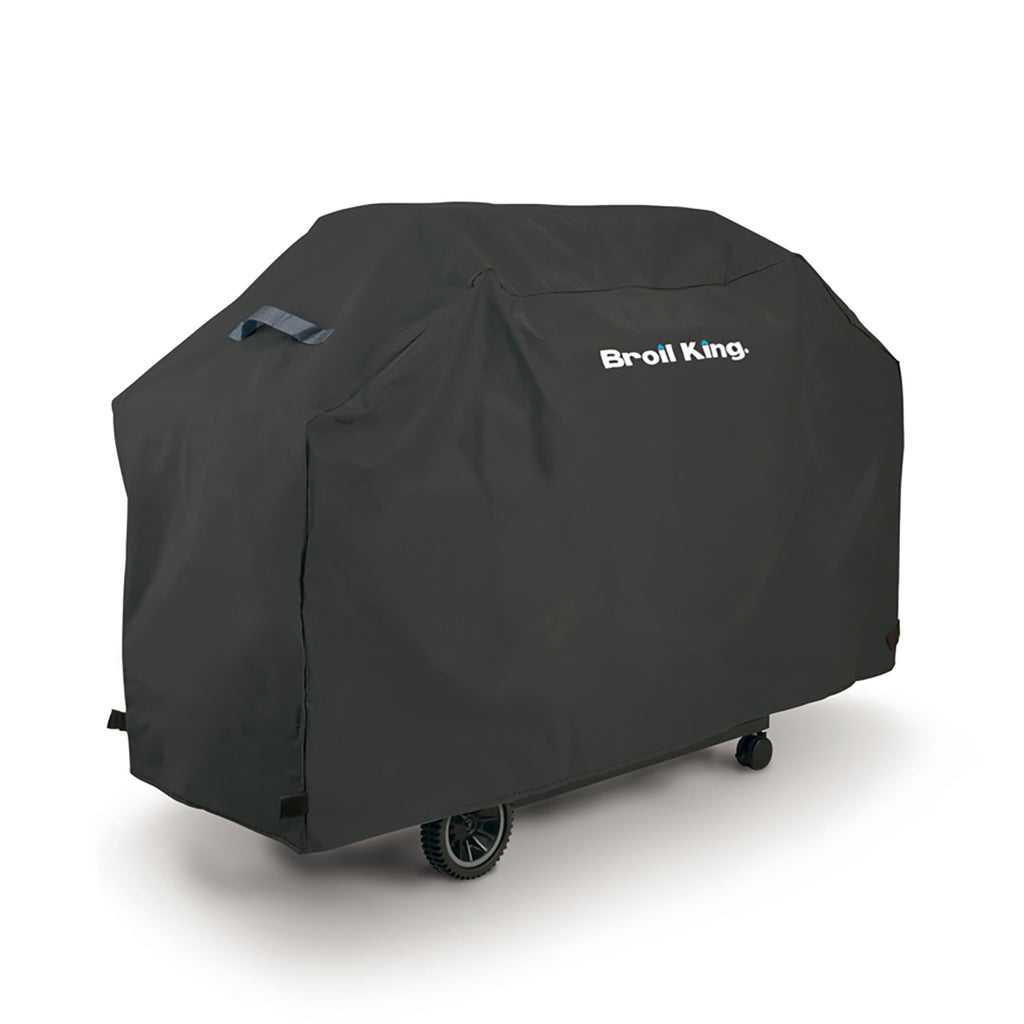 Dark gray grill cover with Broil King logo, front and side panels visible