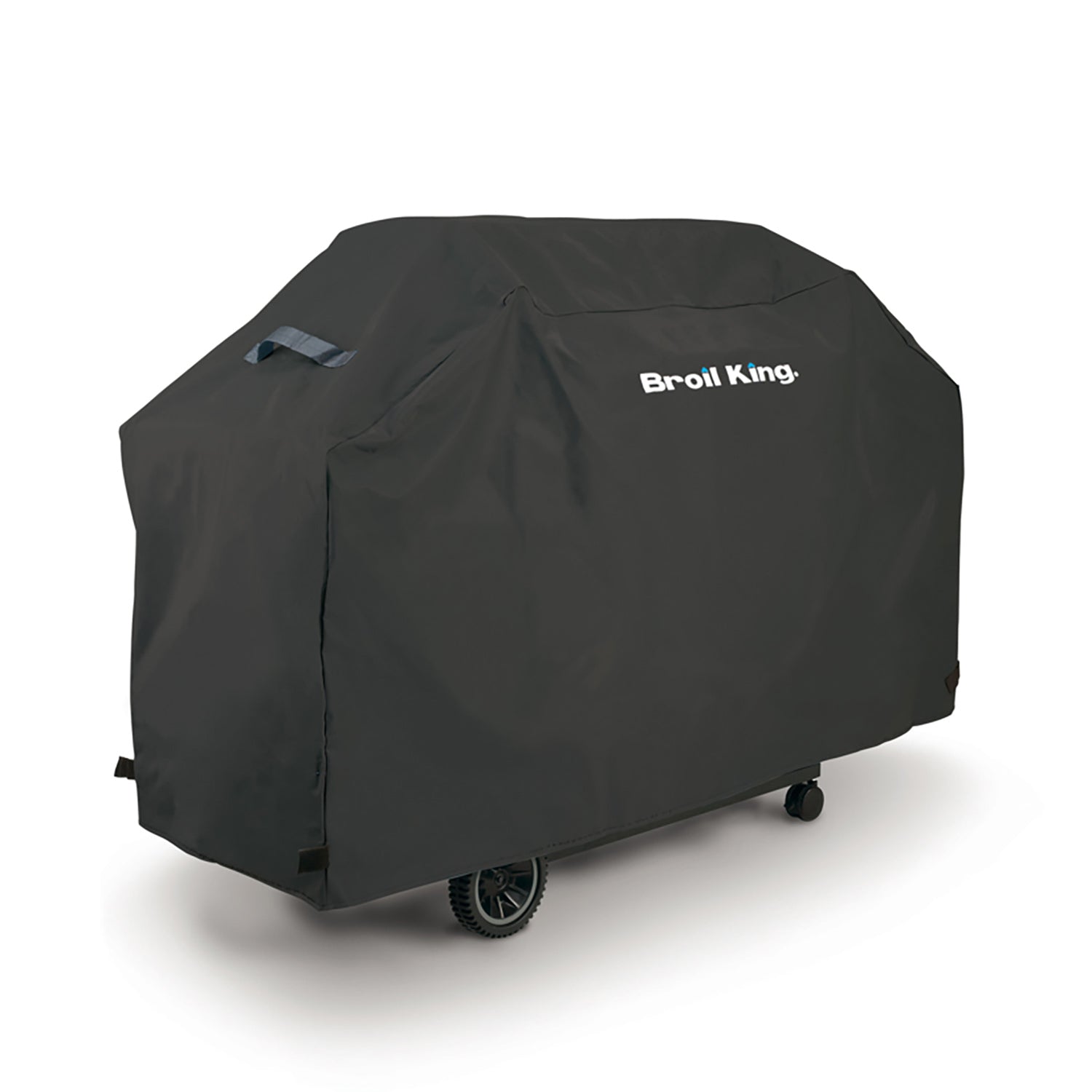 Dark gray grill cover with Broil King logo, front and side panels visible