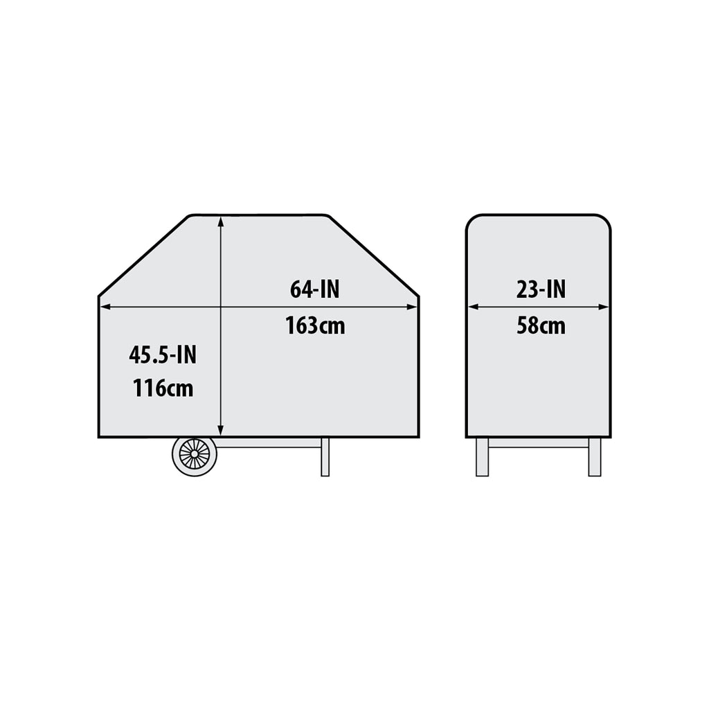 Grill cover size diagram showing 64-in and 23-in measurements
