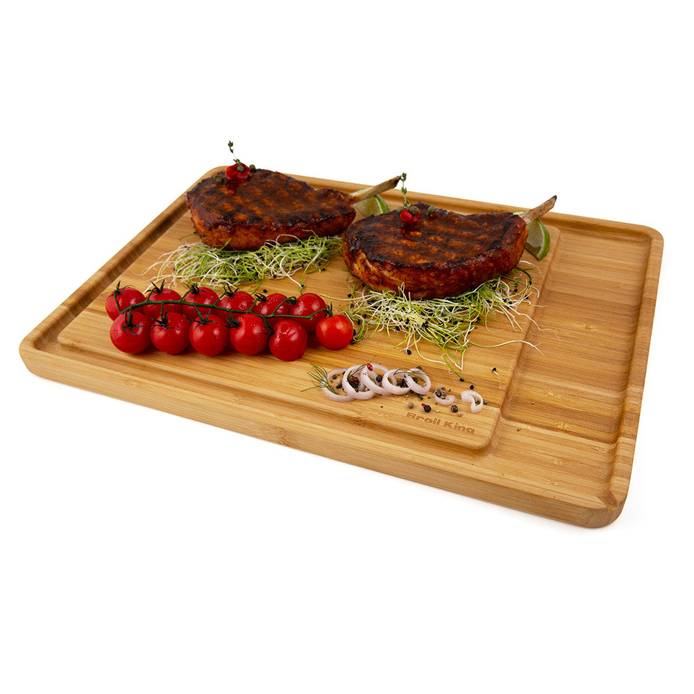 Bamboo cutting and serving board with rounded rectangular shape