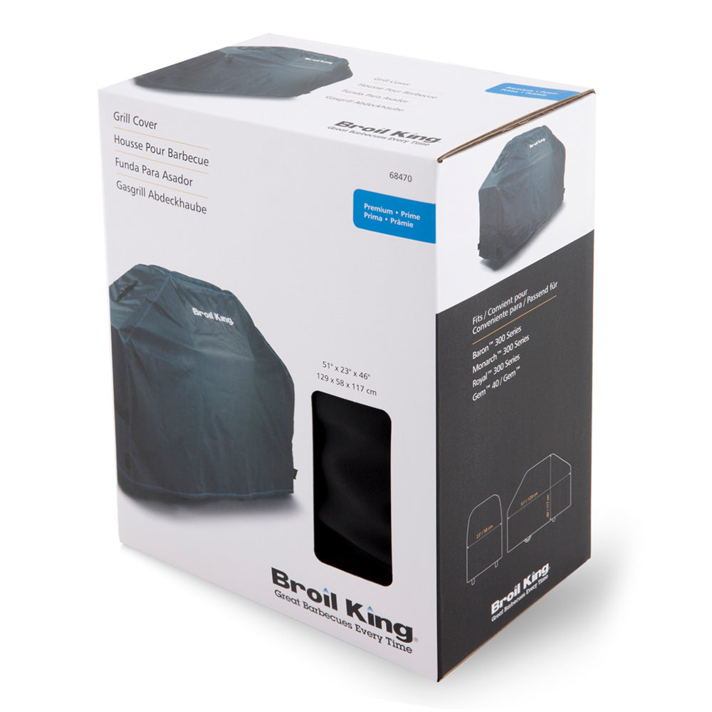 Broil King grill cover product box showing cover image and size details