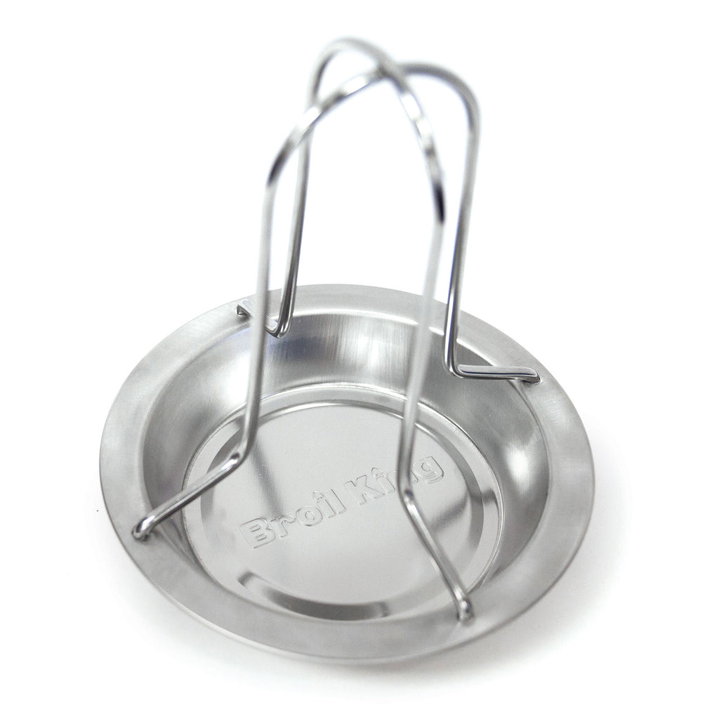 Stainless steel chicken roaster stand with wire legs and circular base