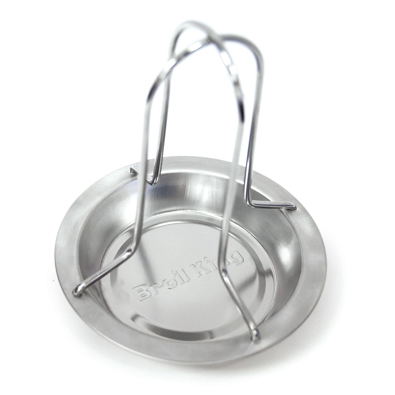 Stainless steel chicken roaster stand with wire legs and circular base