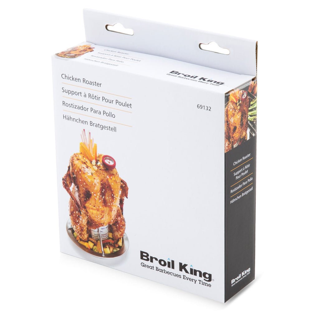 Broil King chicken roaster product box with roaster shown on front