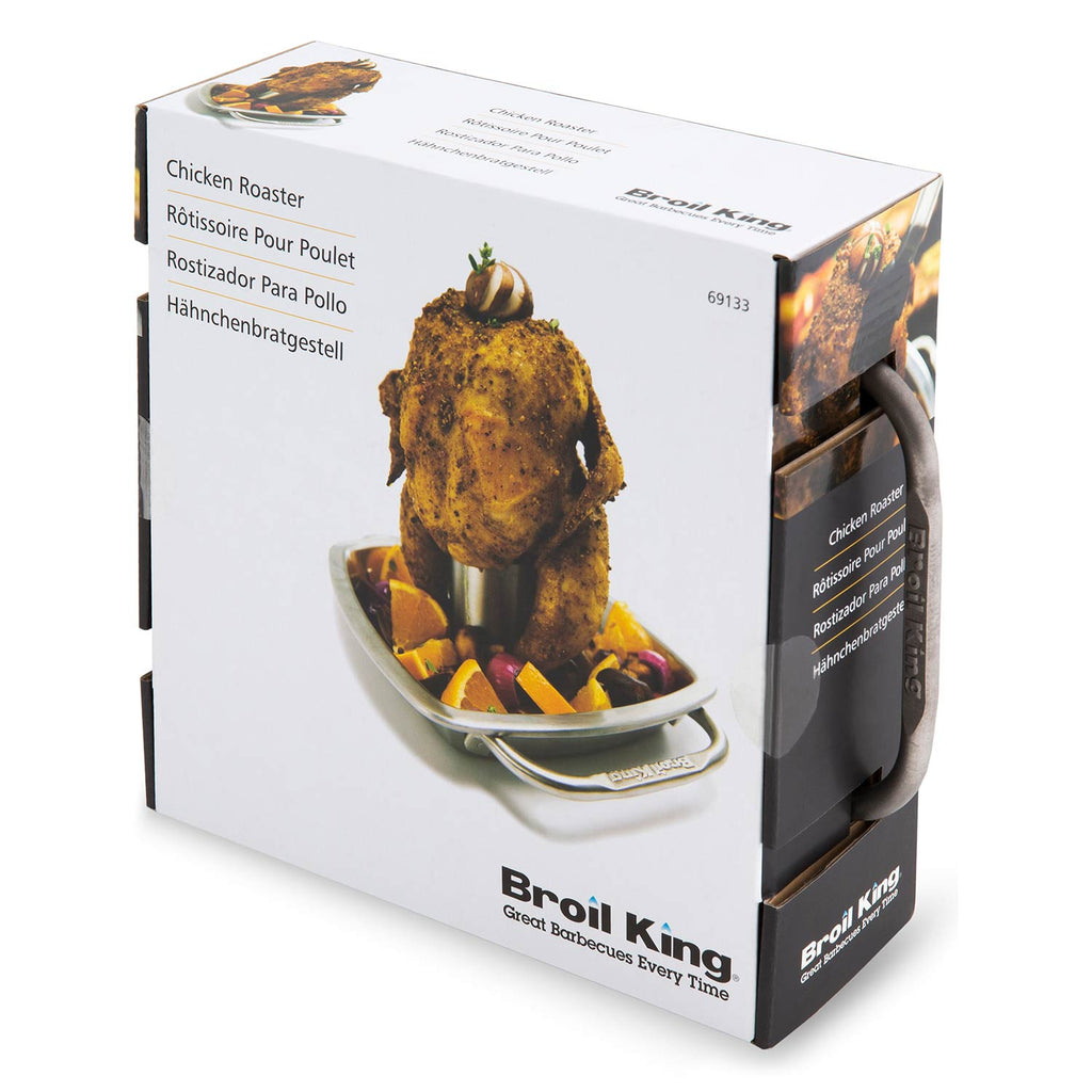 Broil King chicken roaster box with photo and product handle