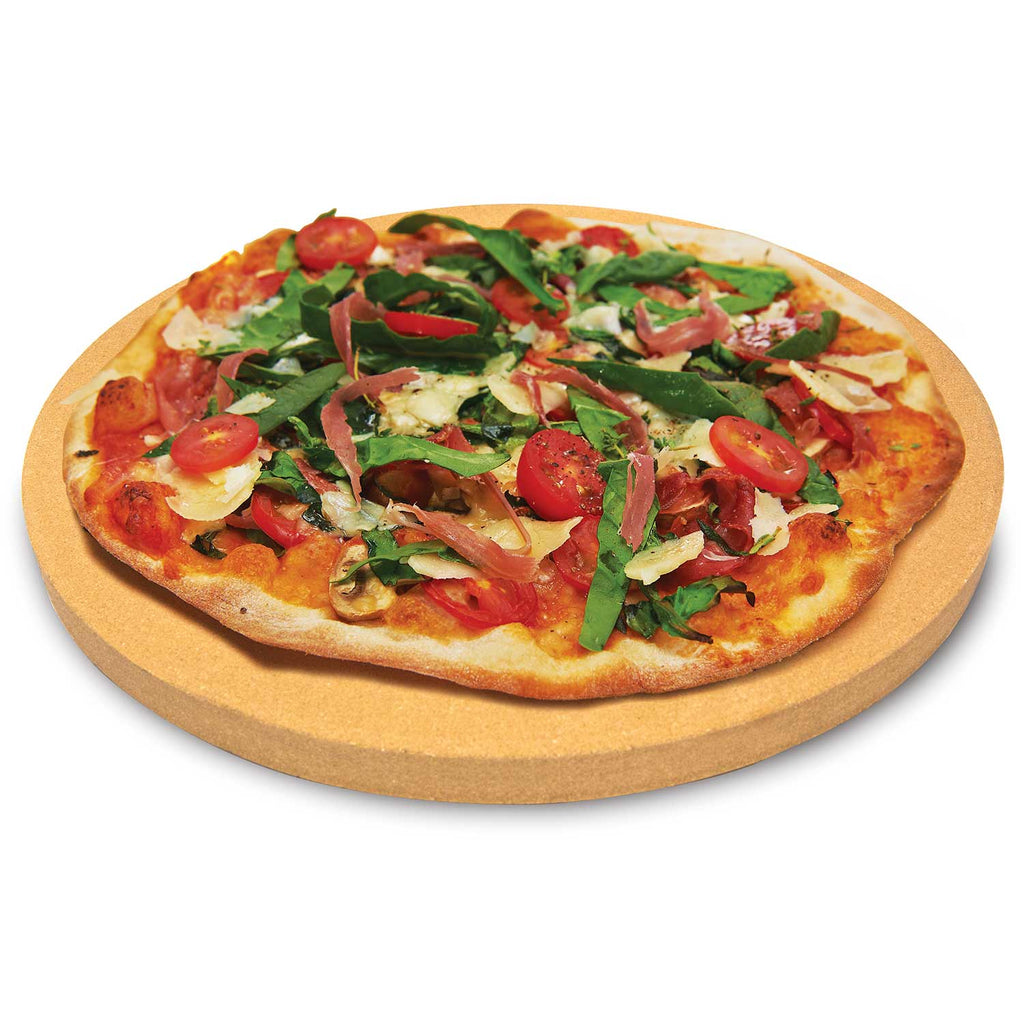 15-inch grilling stone with veggie pizza topped with herbs and peppers
