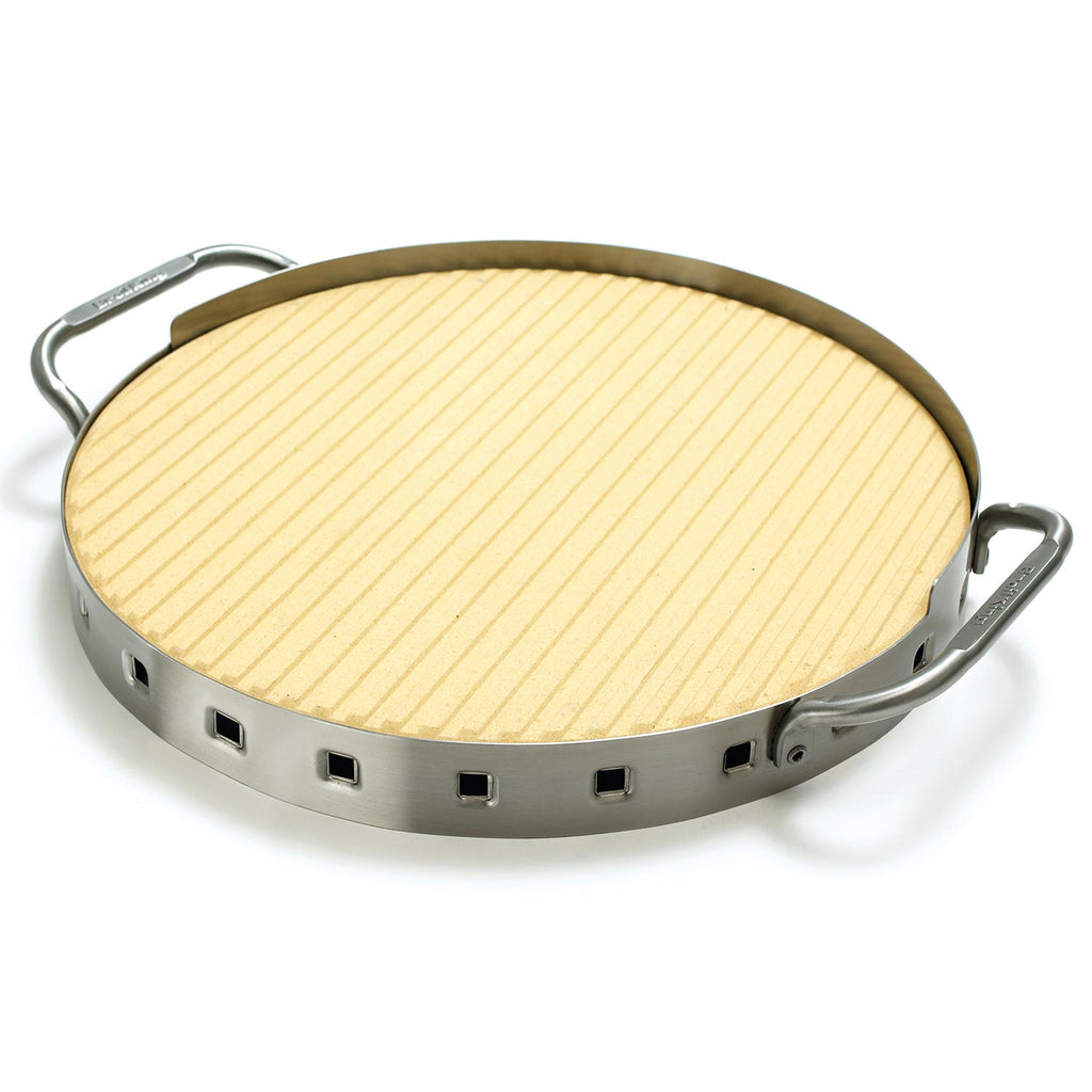 Stainless steel pizza stone grill set with bare round stone and handles