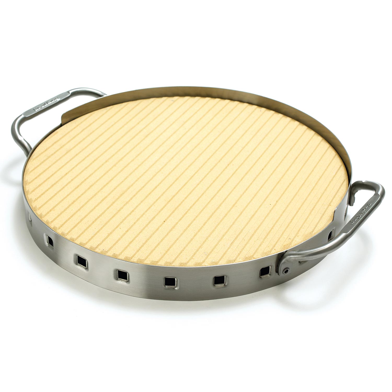 Stainless steel pizza stone grill set with bare round stone and handles