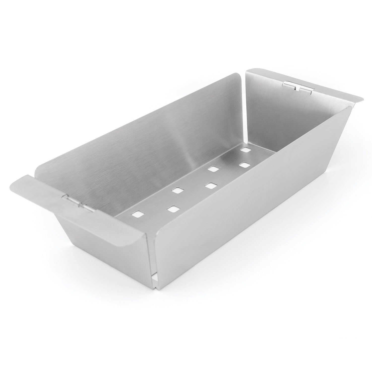 Stainless steel narrow wok grill topper basket with drainage holes, empty