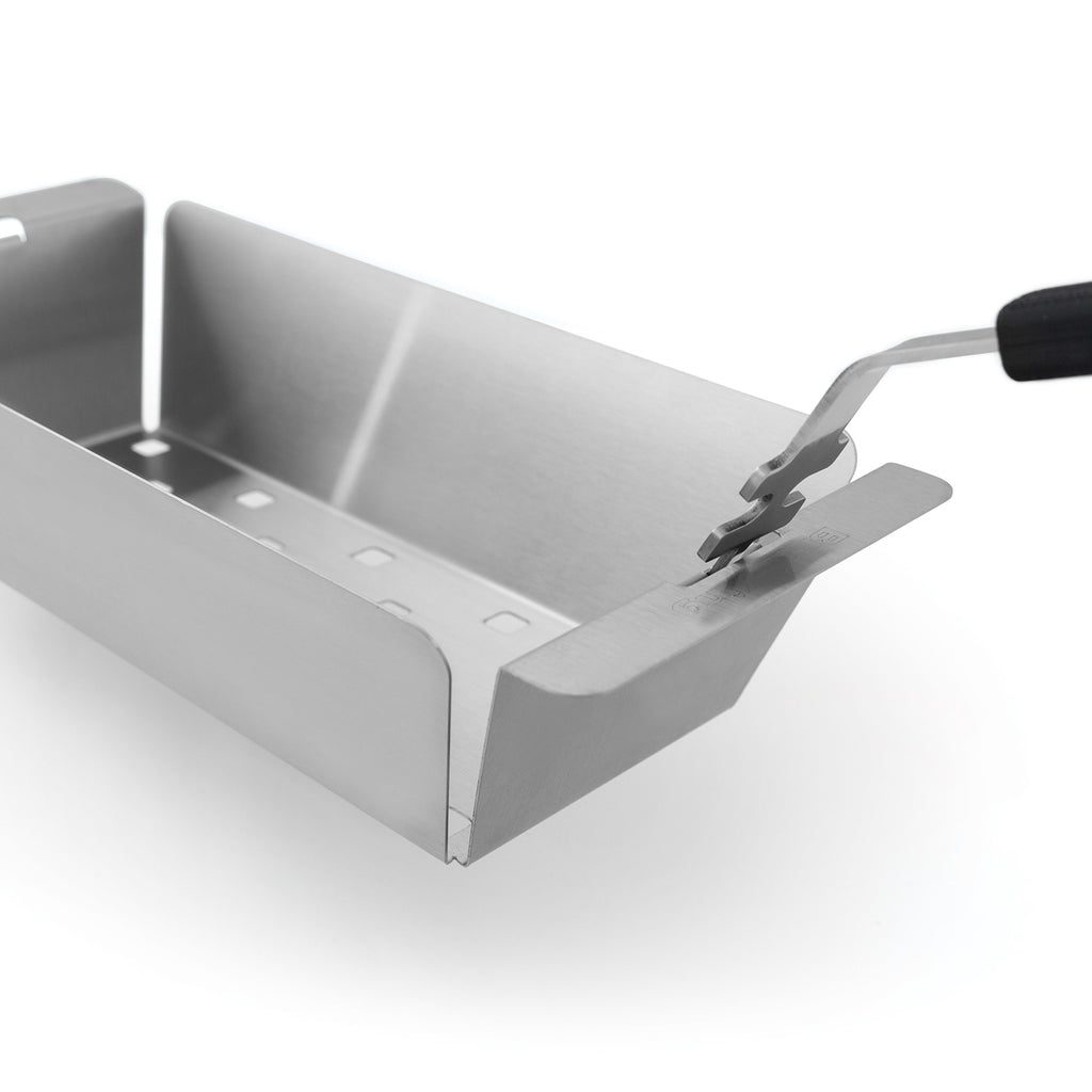Stainless steel narrow wok topper with edge tool attachment, empty