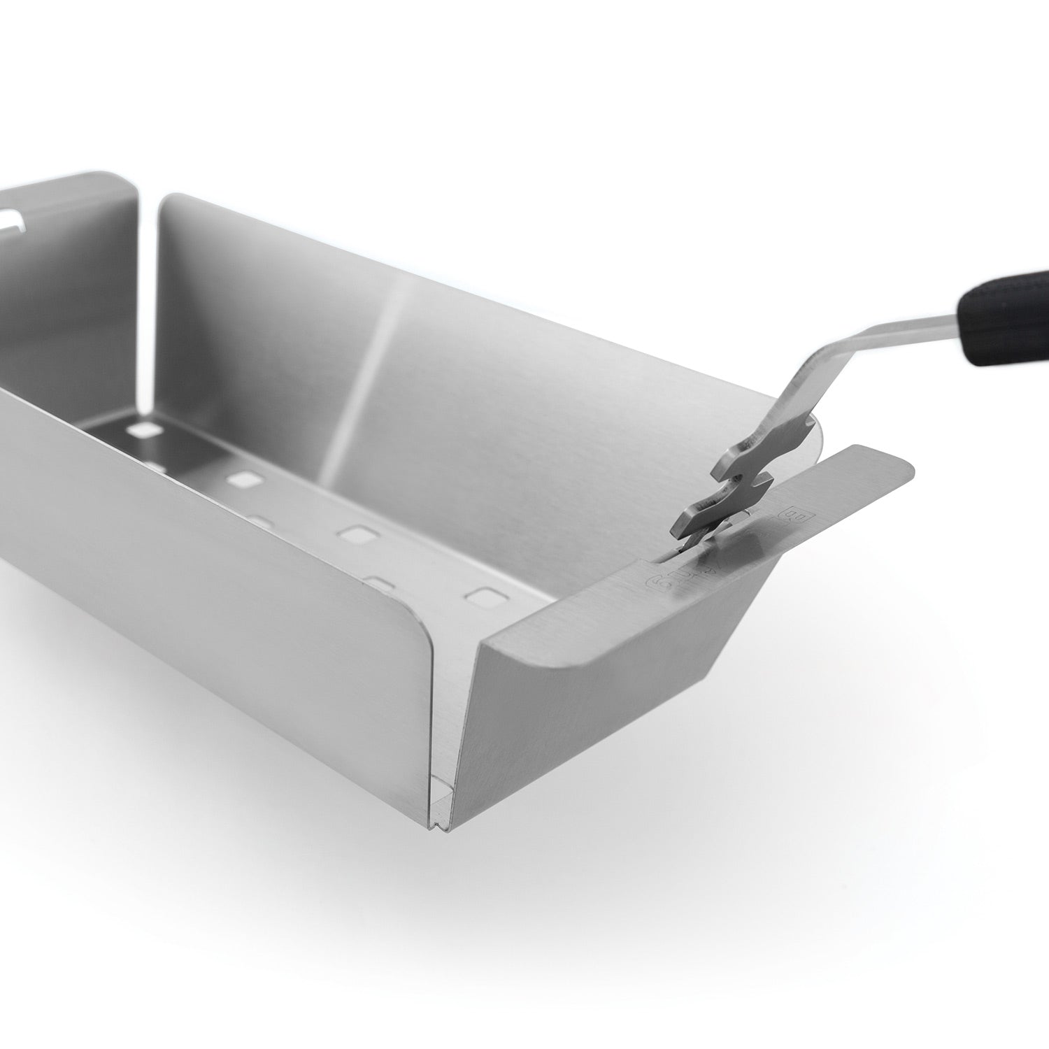 Stainless steel narrow wok topper with edge tool attachment, empty