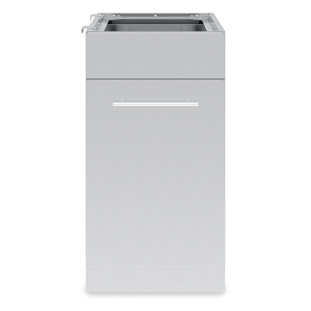 Stainless steel waste organizer cabinet with front door and handle slot