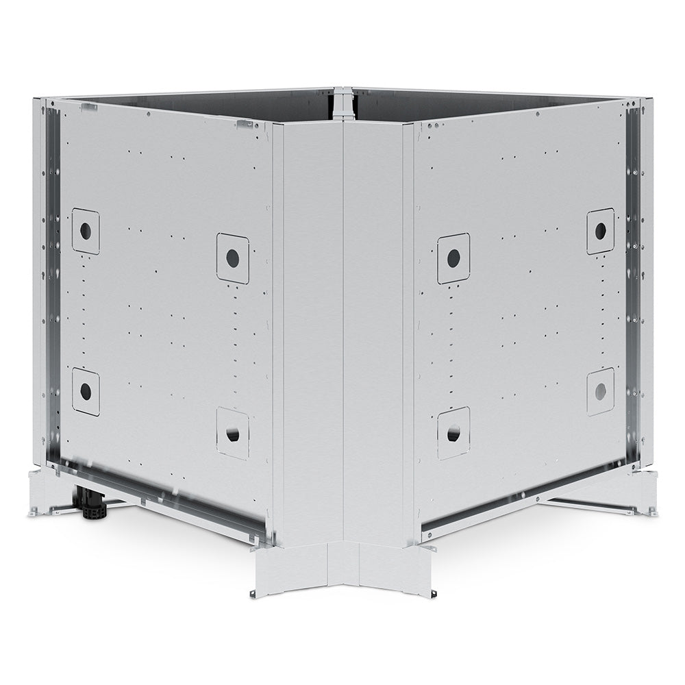 Stainless steel 90-degree corner cabinet with panel openings