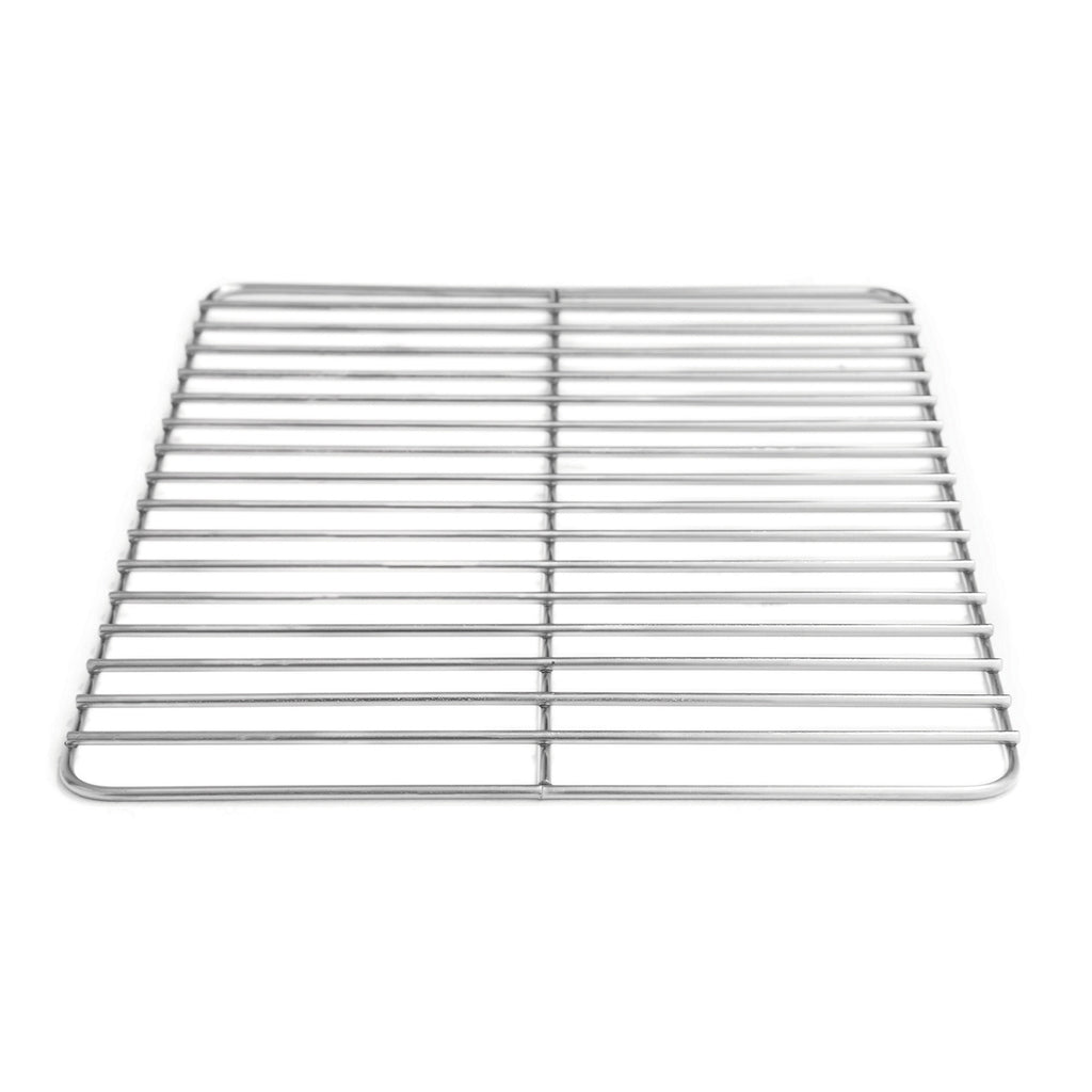 Stainless steel wire cooking rack with rectangular grid and side handles