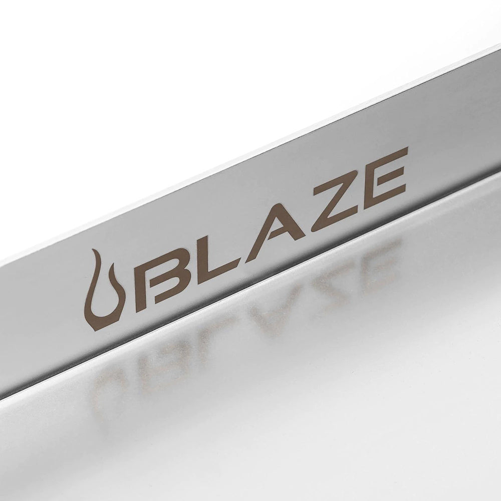 Stainless steel griddle plate rim with UBLaze logo and long vent cutout.