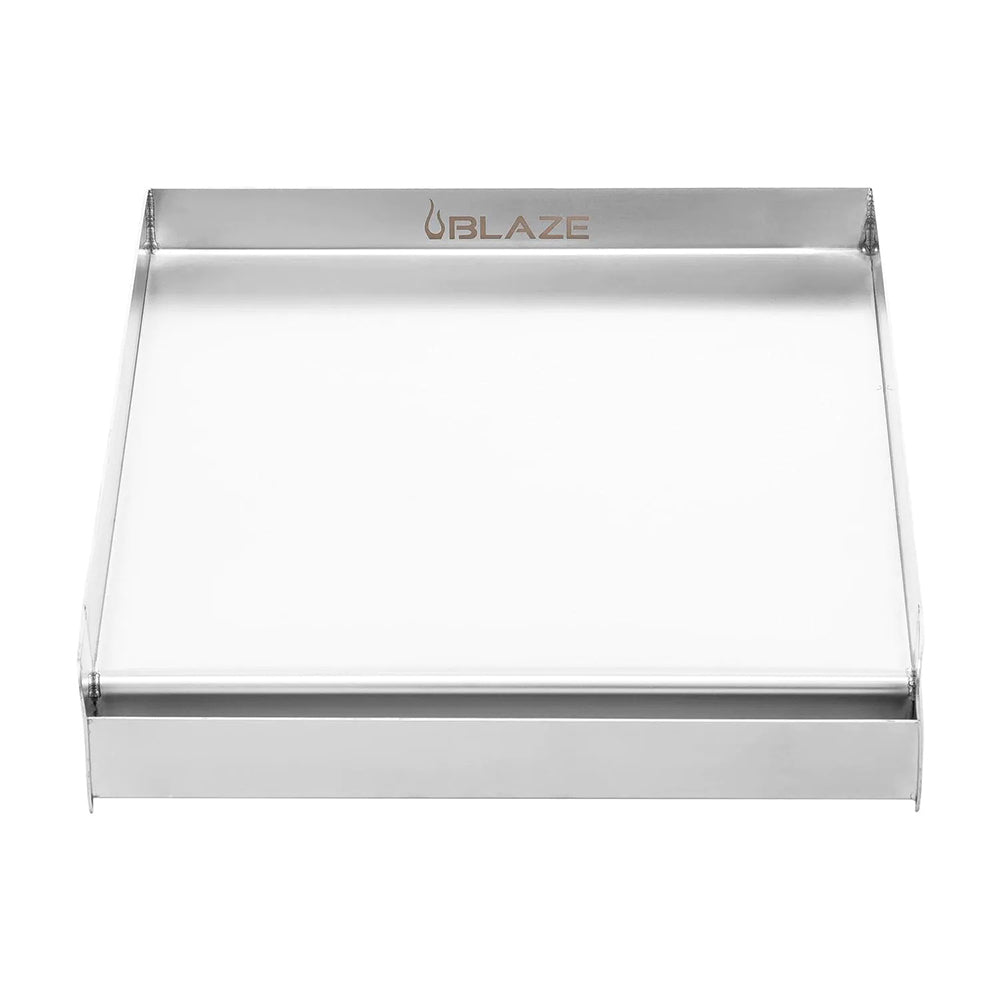 Stainless steel griddle plate with flat cooking surface and low side walls.