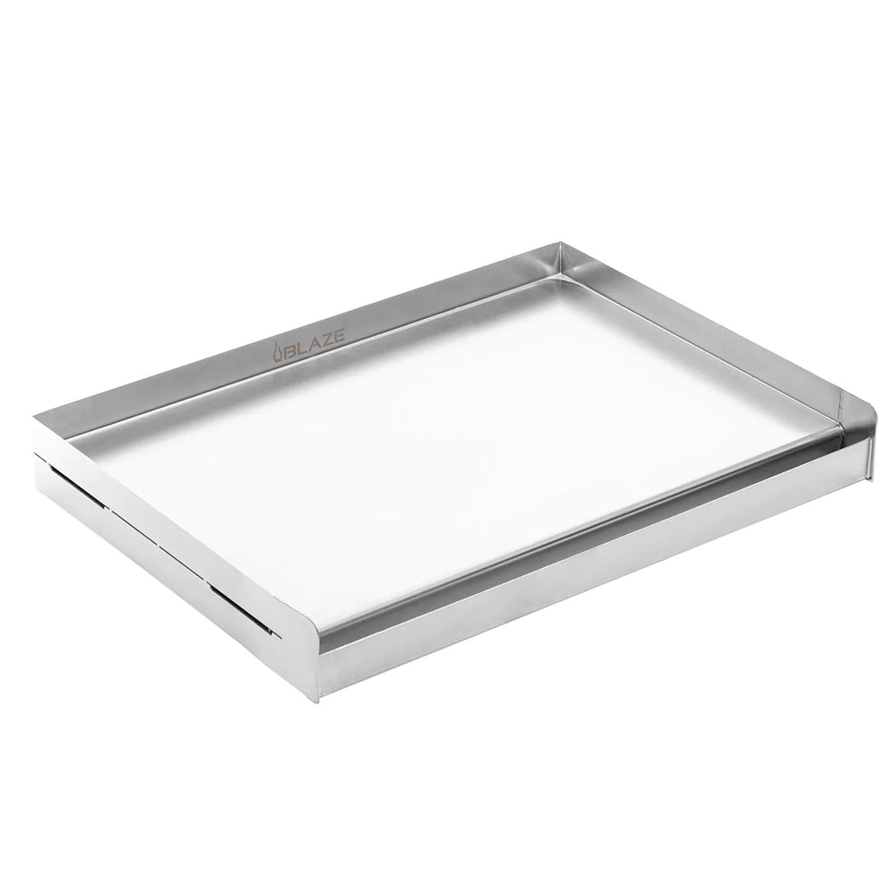 Stainless steel griddle plate with raised edges and corner seams, 24-inch