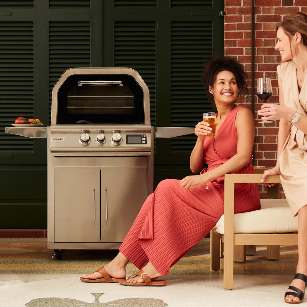 Blaze 26-Inch Stainless Steel Gas Outdoor Pizza Oven with Rotisserie on Cart