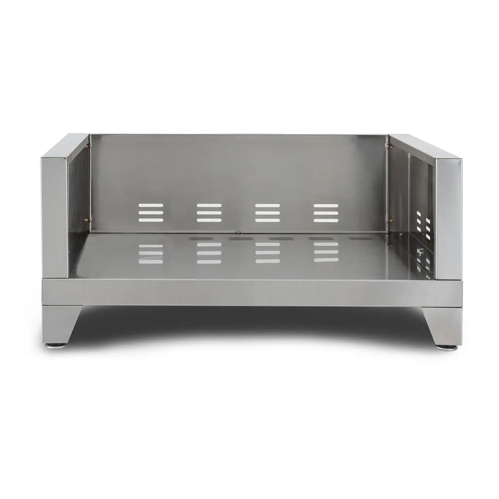 Stainless steel table top oven stand with open warming compartment and vent slots