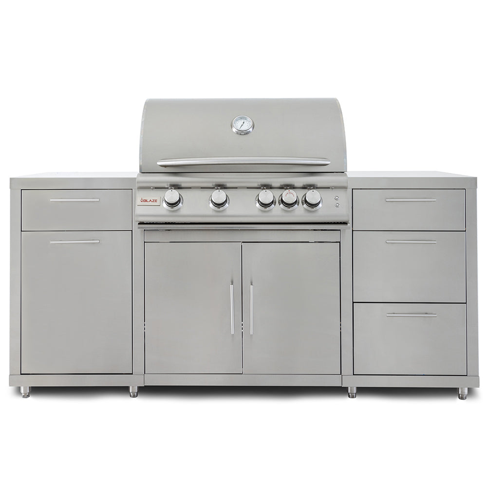 Blaze 32-Inch Freestanding Gas Grill with Lights on Island