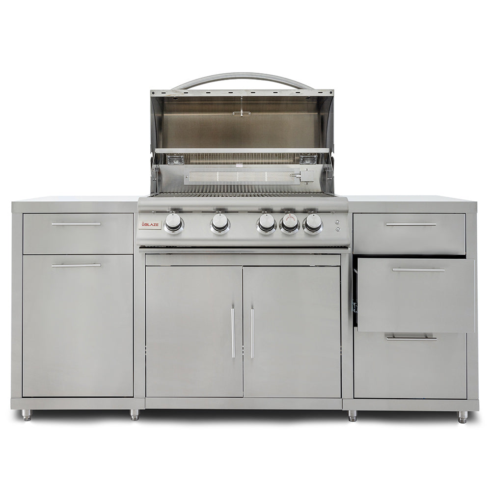 Blaze 32-Inch Freestanding Gas Grill with Lights on Island