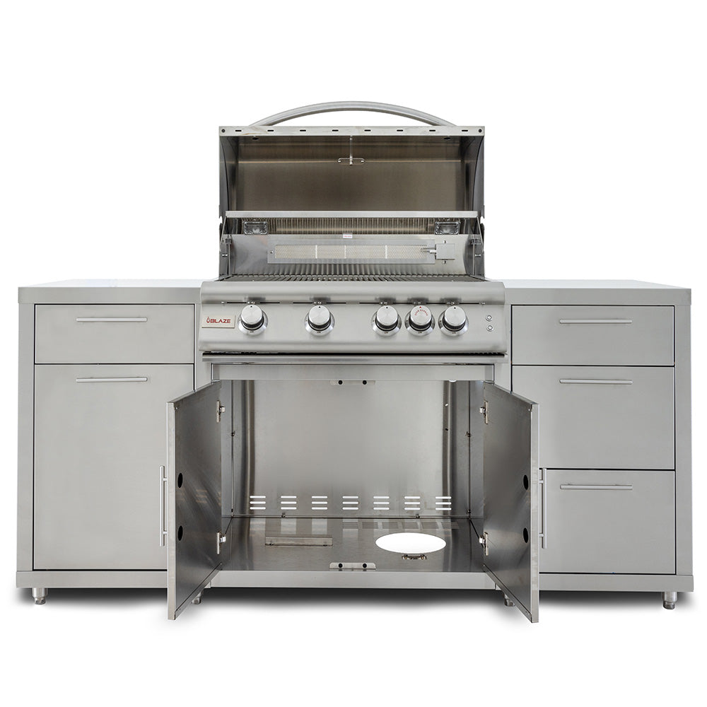 Blaze 32-Inch Freestanding Gas Grill with Lights on Island