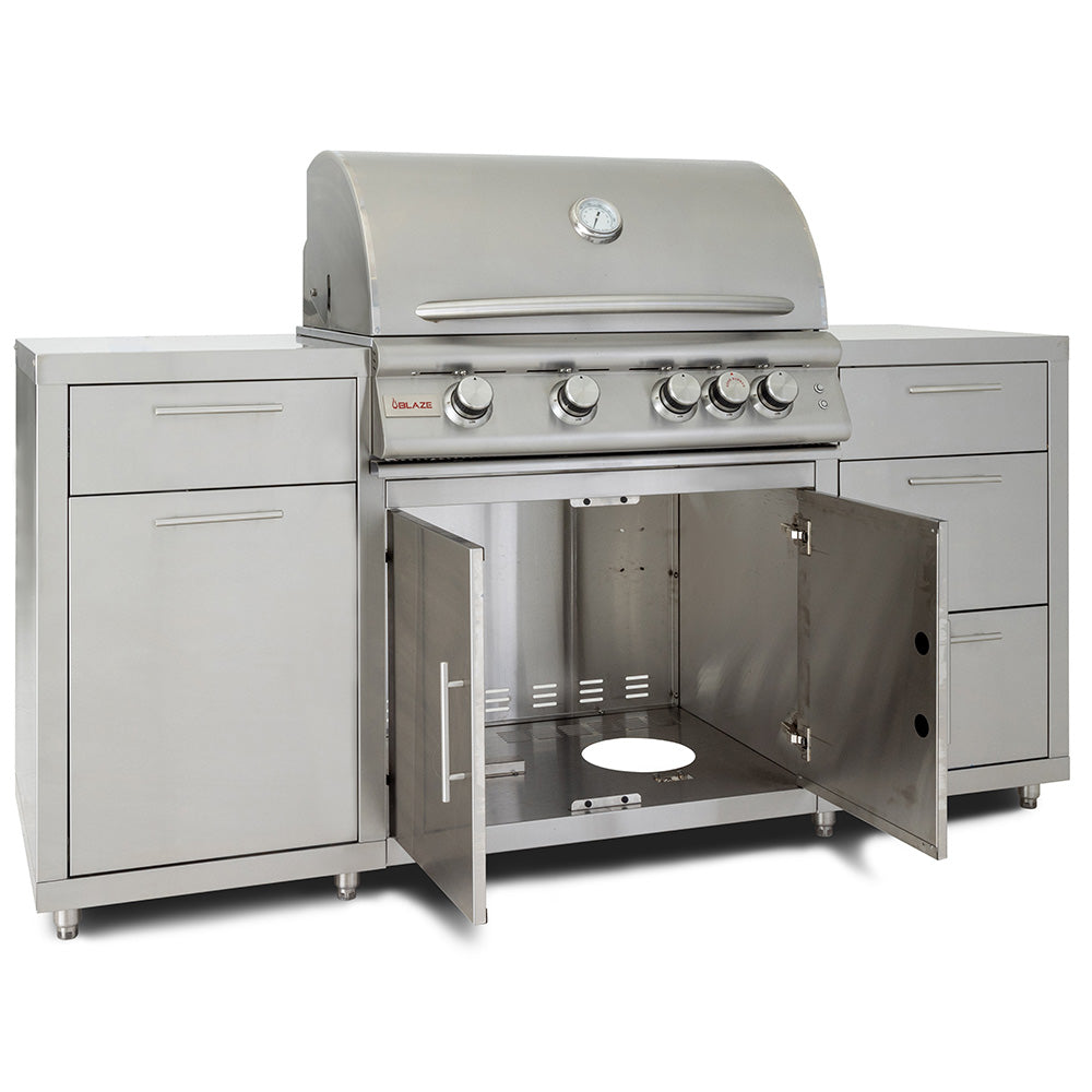 Blaze 32-Inch Freestanding Gas Grill with Lights on Island