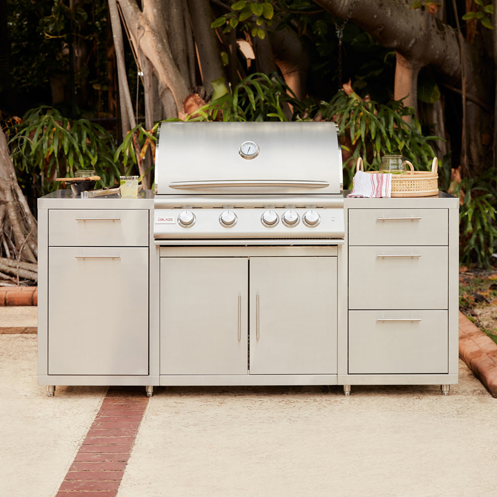 Blaze 32-Inch Freestanding Gas Grill with Lights on Island