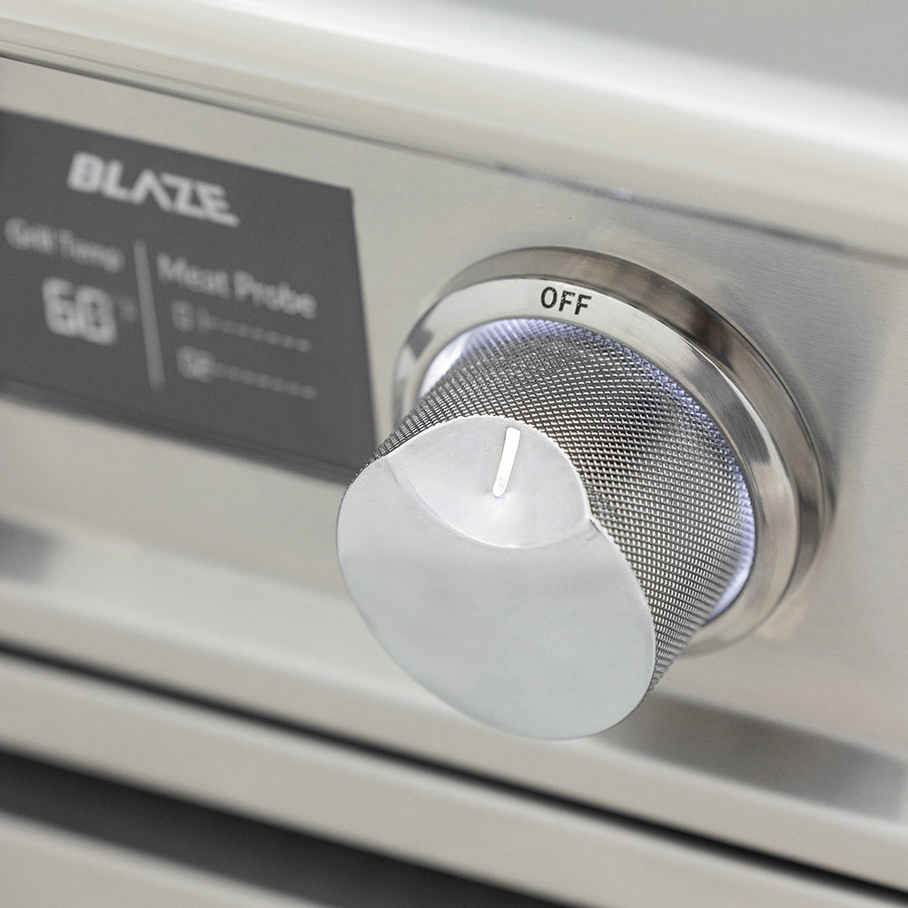 Stainless control dial with OFF marking and textured outer ring