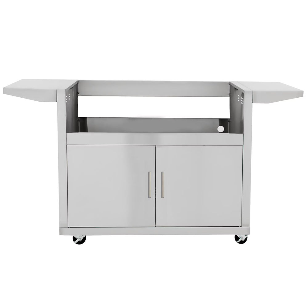 Metal gas grill cart with two cabinet doors and open shelf
