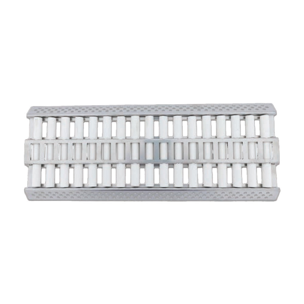 Ceramic flame tamer, white ridged grate insert with grey end panels