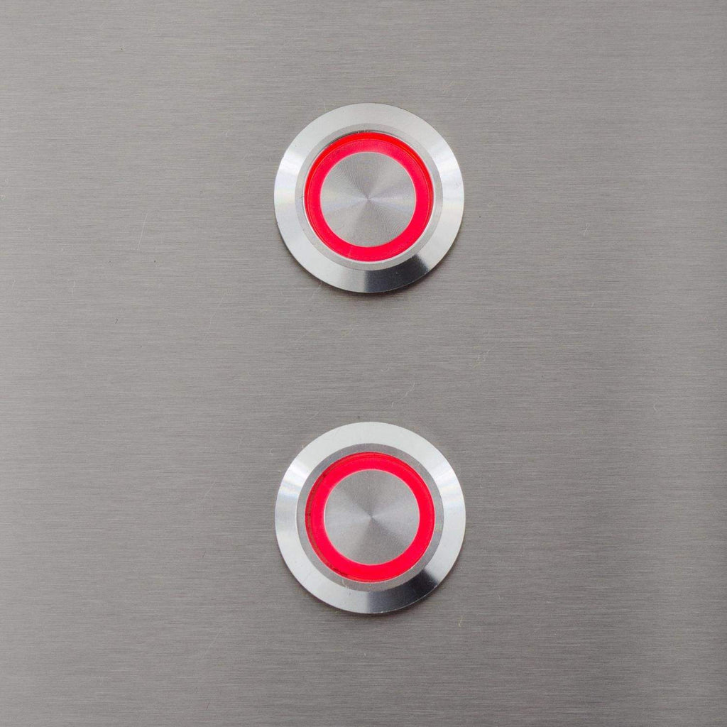 Stainless gas grill control knob with red illuminated center button