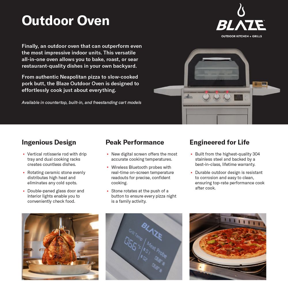 Outdoor pizza oven with built-in control panel and glass viewing window