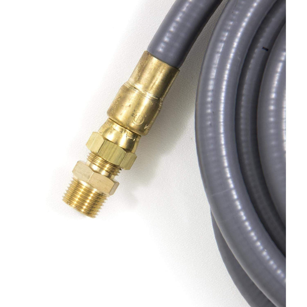 Natural gas hose quick disconnect fitting with brass threaded end