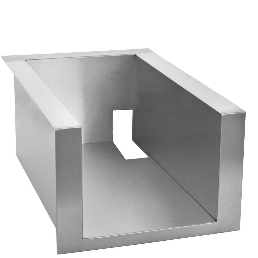 Insulating jacket for power burner, brushed metal housing with open front and angled interior