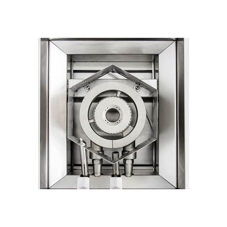 Stainless steel burner head inside housing with igniter assembly