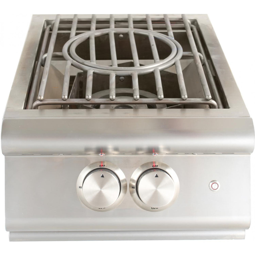 Stainless steel built-in gas burner with circular wok ring and two control knobs