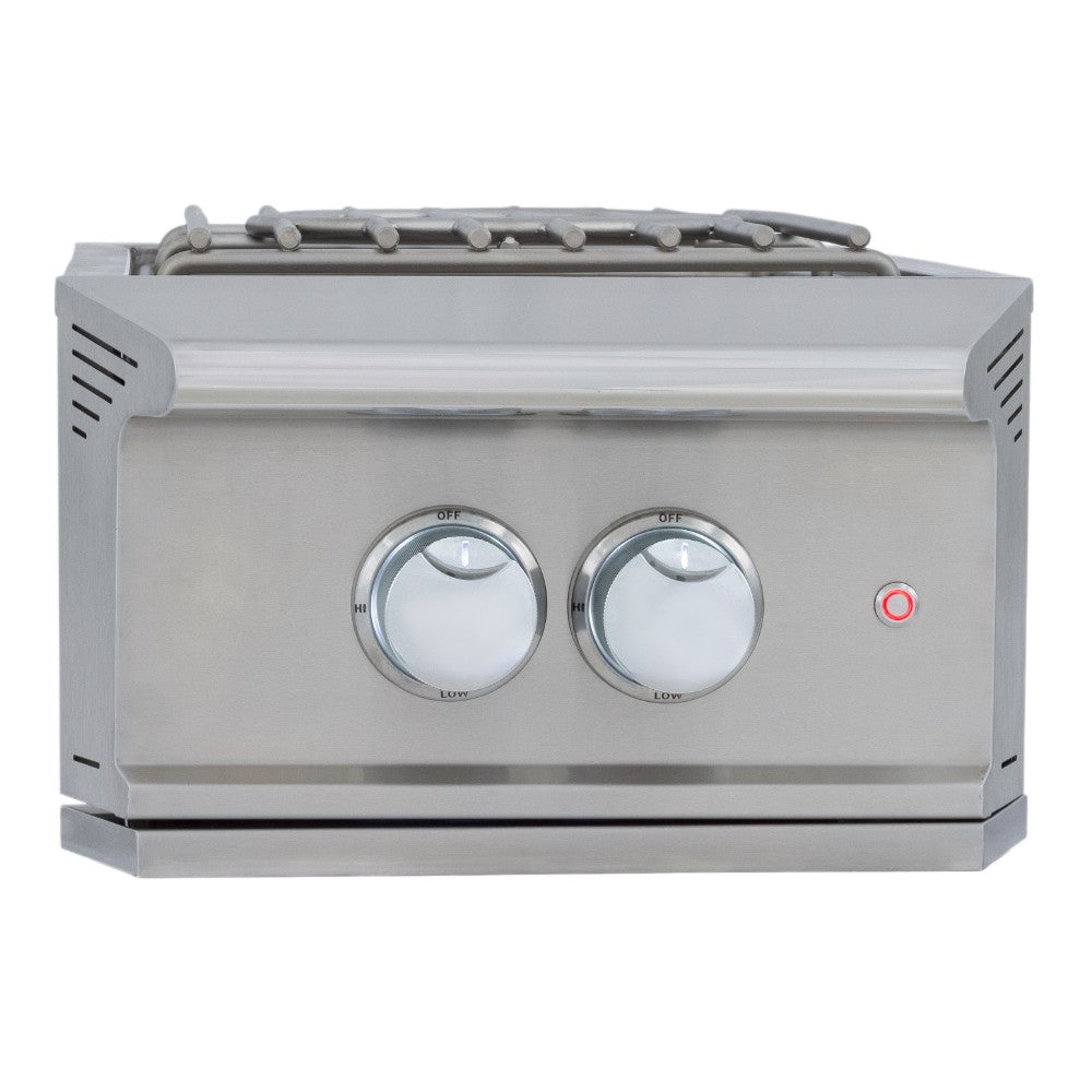 Stainless steel built-in power burner with two knobs and red ignition button