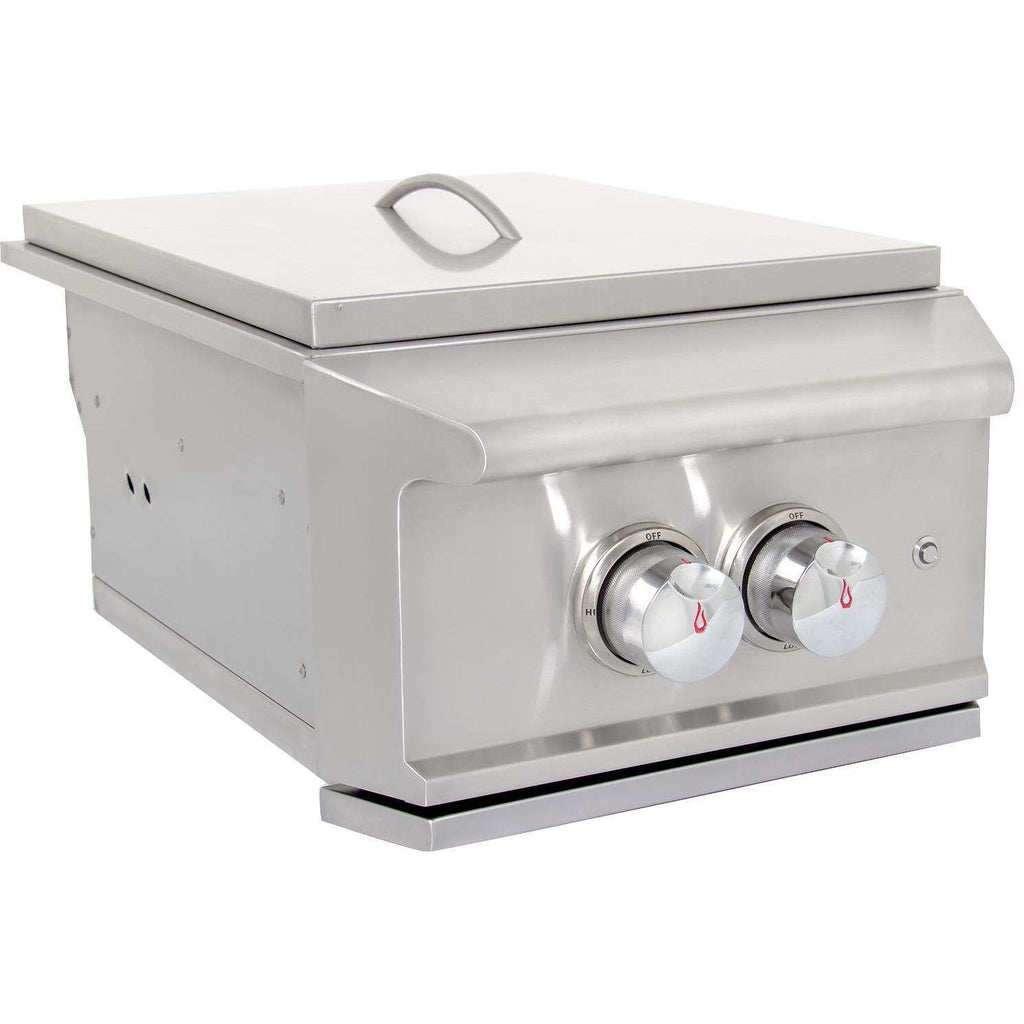 Built-in stainless steel power burner with lid and two temperature control knobs