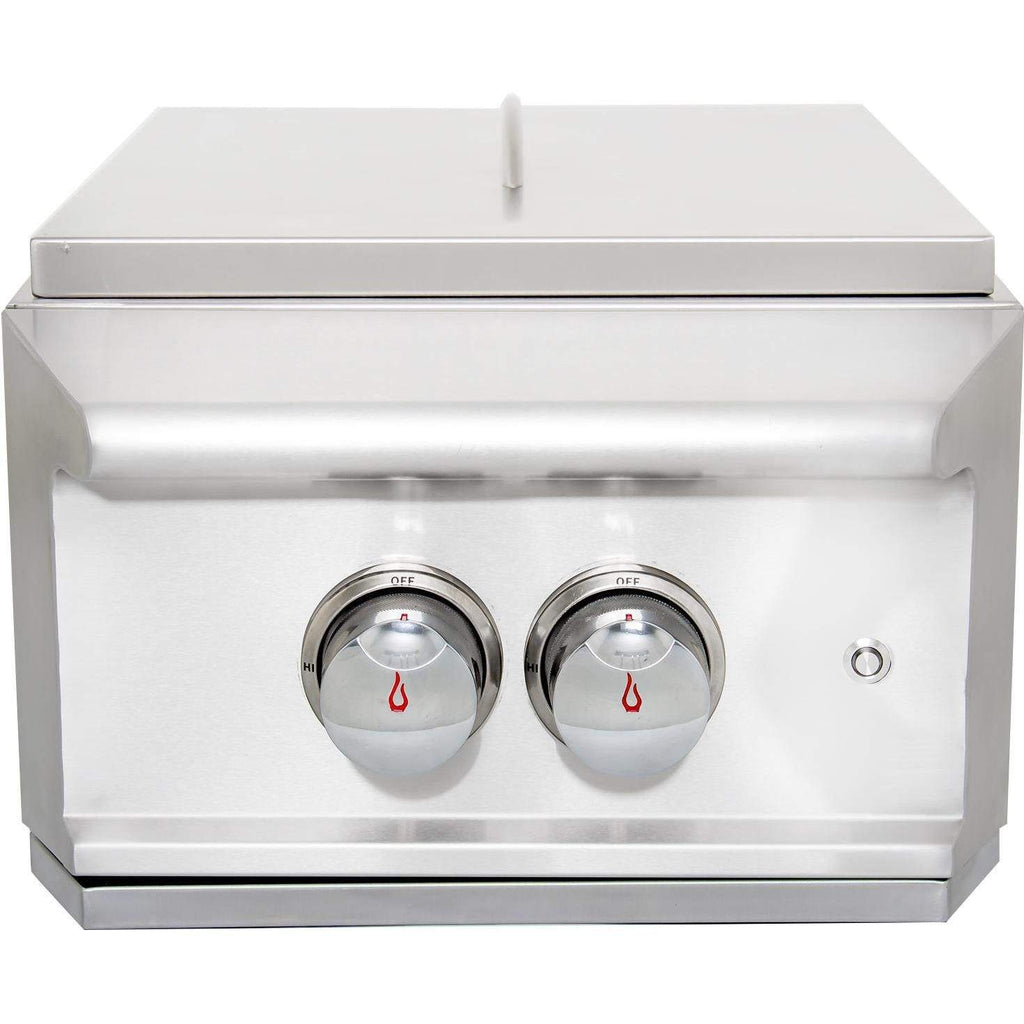 Stainless steel built-in power burner with lid and two control knobs