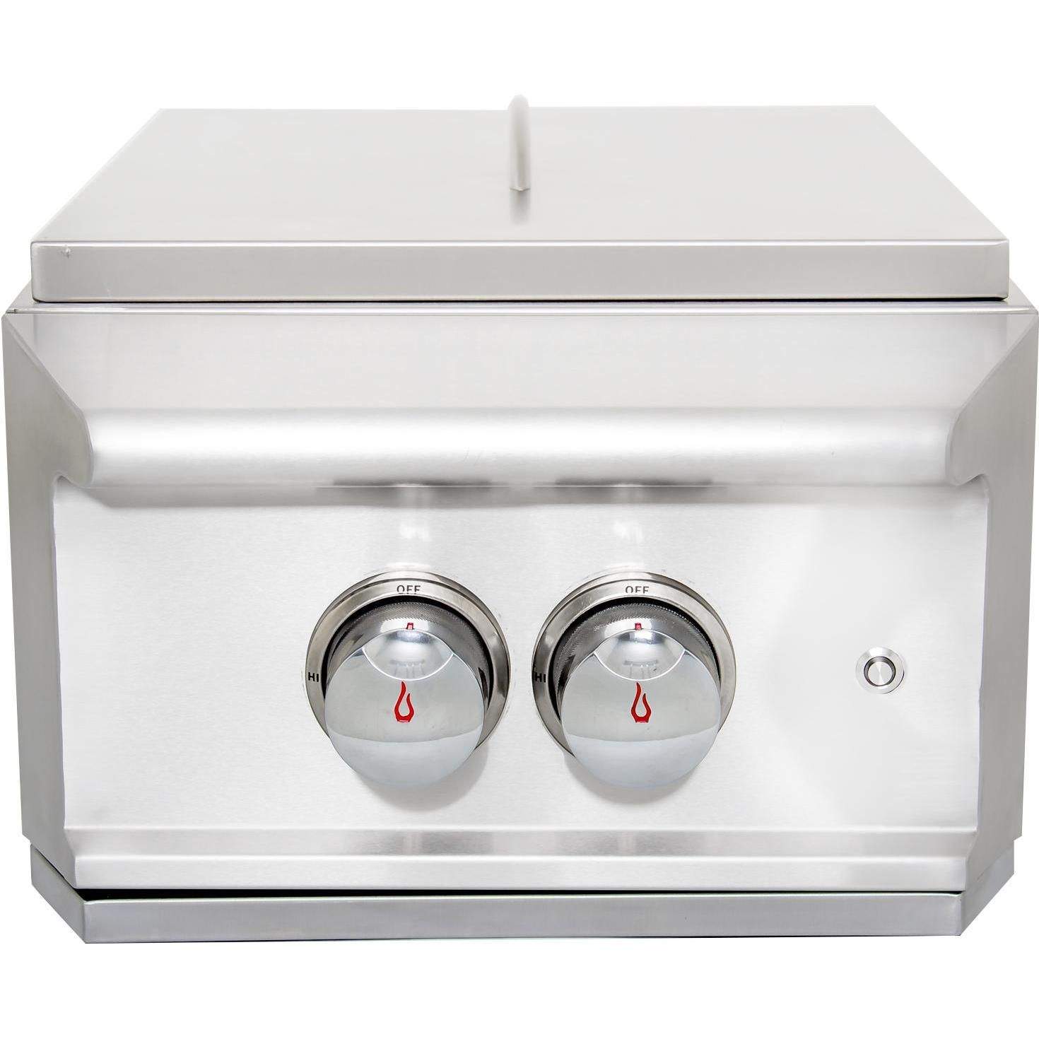Stainless steel built-in power burner with lid and two control knobs
