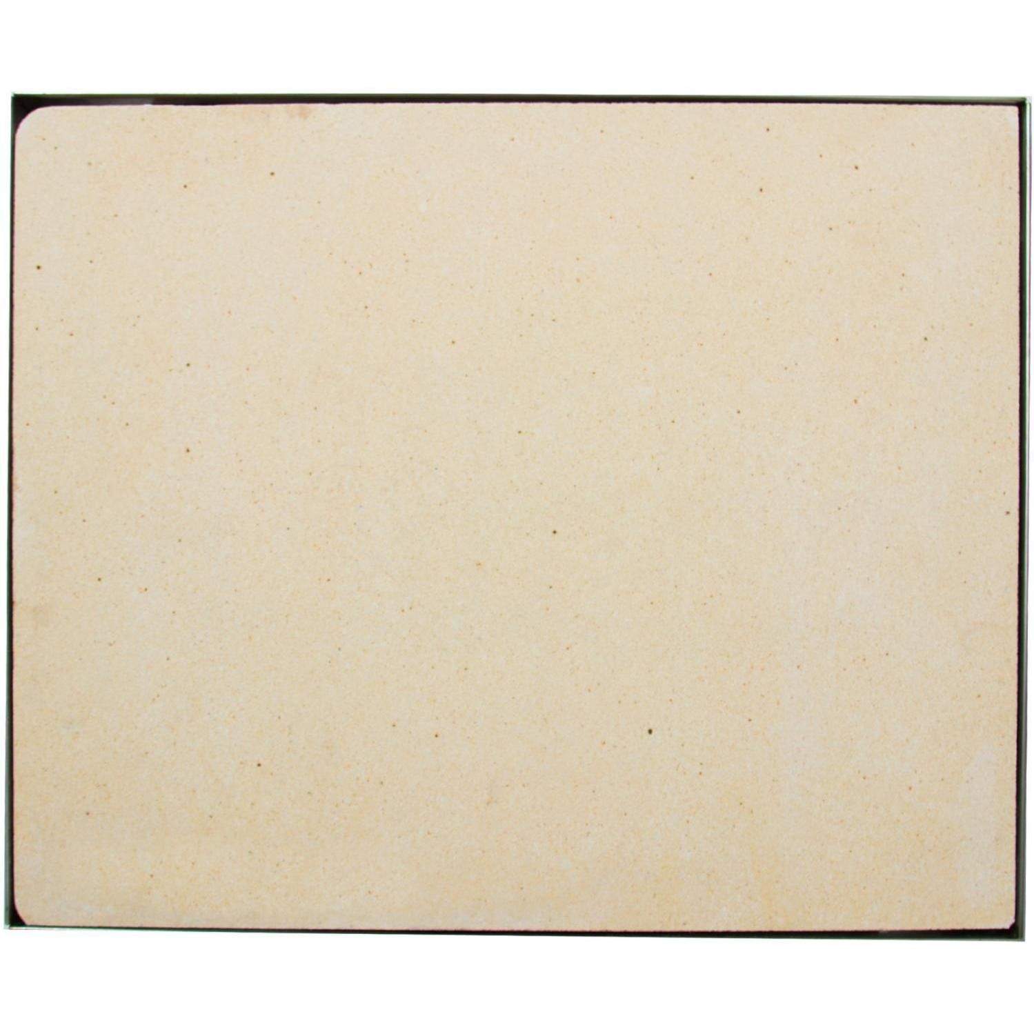 Rectangular ceramic pizza stone with light beige, speckled cooking surface