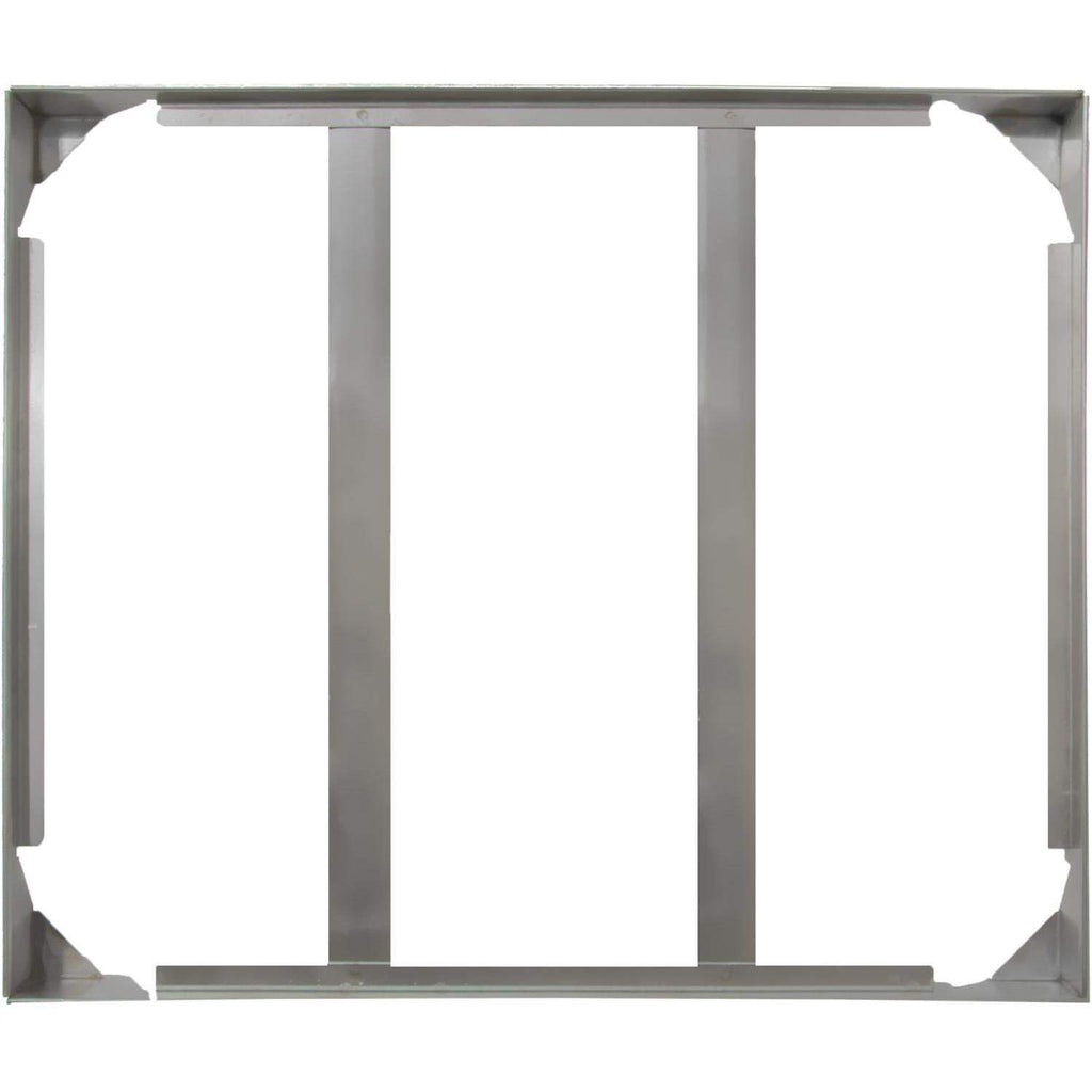 Stainless steel tray frame with molded corner supports for pizza stone