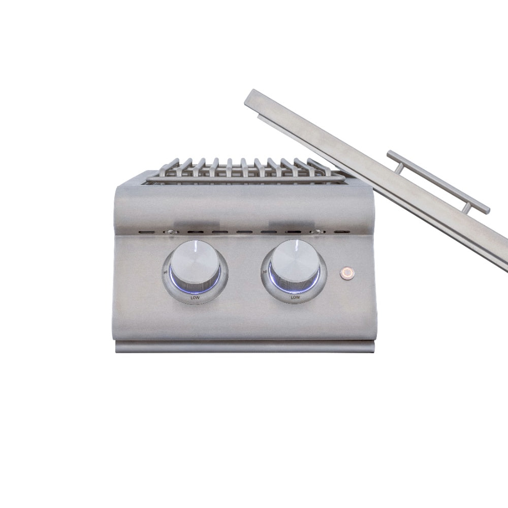 Stainless steel built-in double side burner with two control knobs